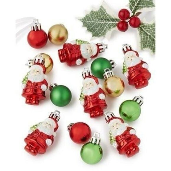 HOLIDAY LANE Ornamentation Mini Santa & Ball Ornaments, Set of 15 - Picture 1 of 8